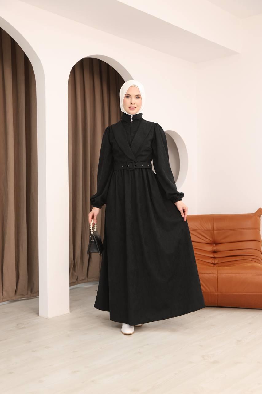 7067 Kemer Detaylı Elbise - Siyah