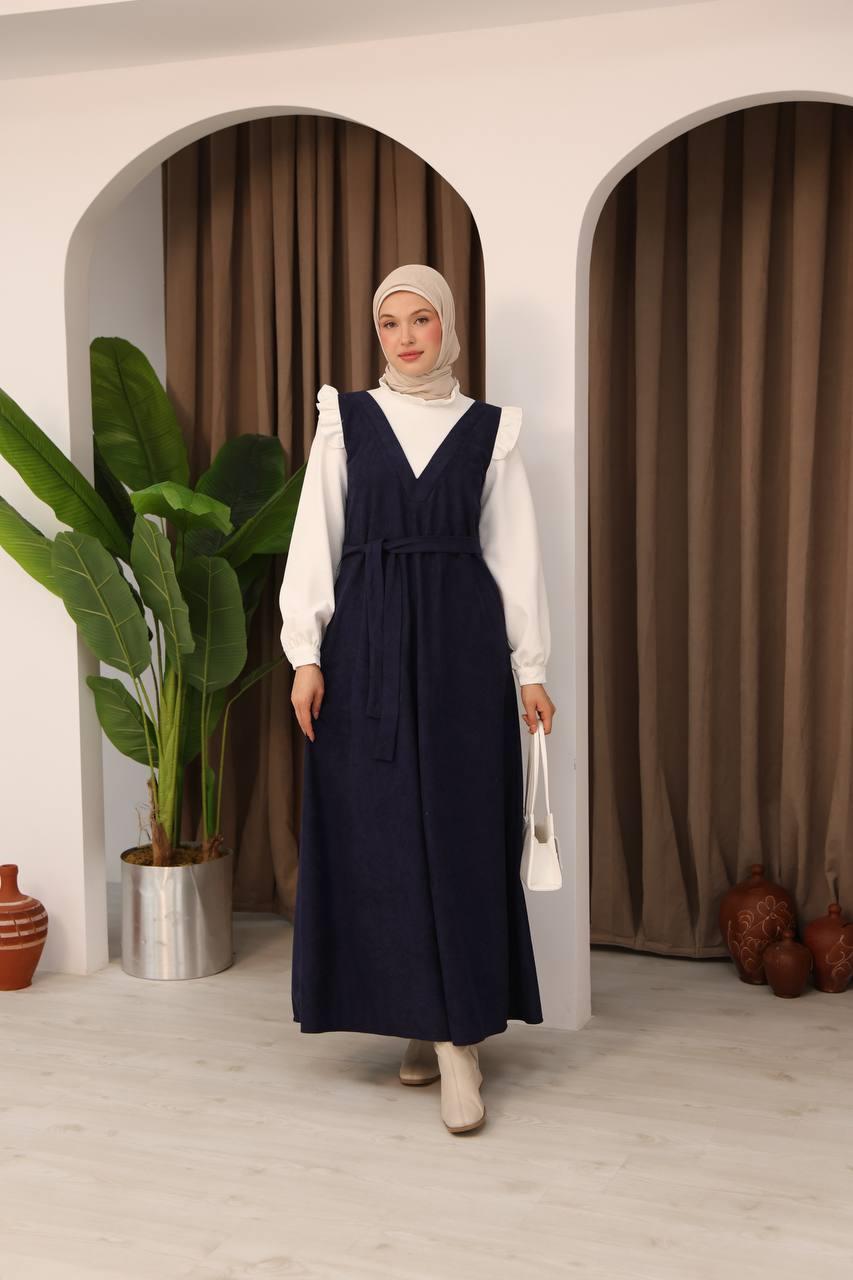 7071 Salopet Görünümlü Elbise - Lacivert