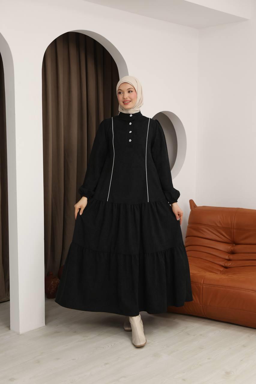 7073 Belsiz kışlık Elbise - Siyah