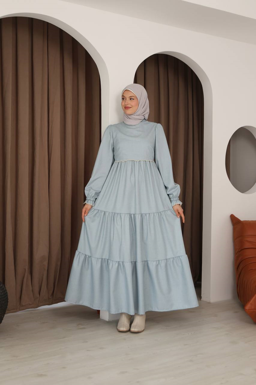 7083 Asil Duruş Elbise - Bebe Mavisi 