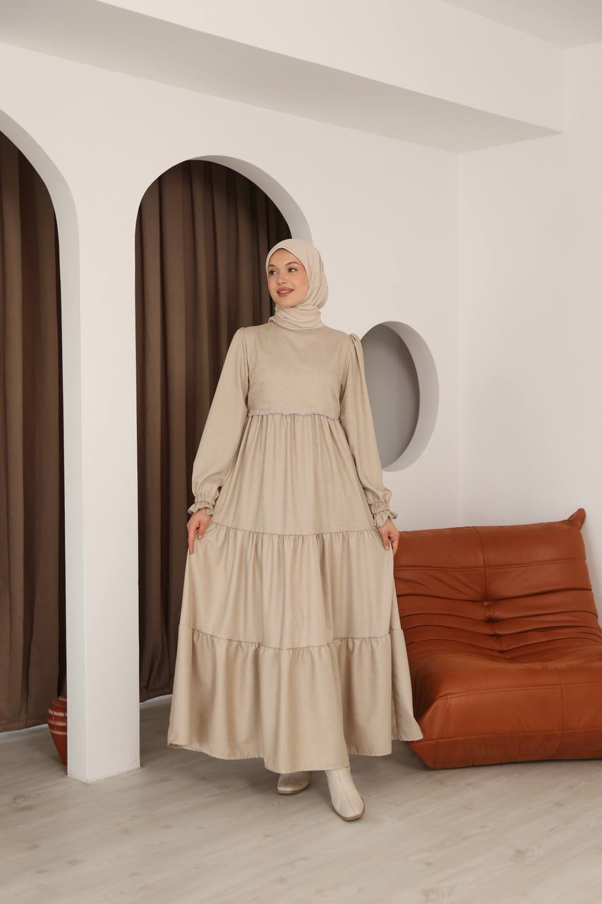 7083 Asil Duruş Elbise - Bej