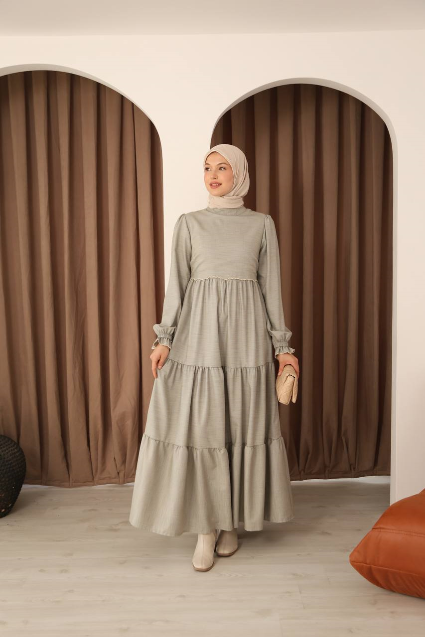 7083 Asil Duruş Elbise - Taş Rengi 