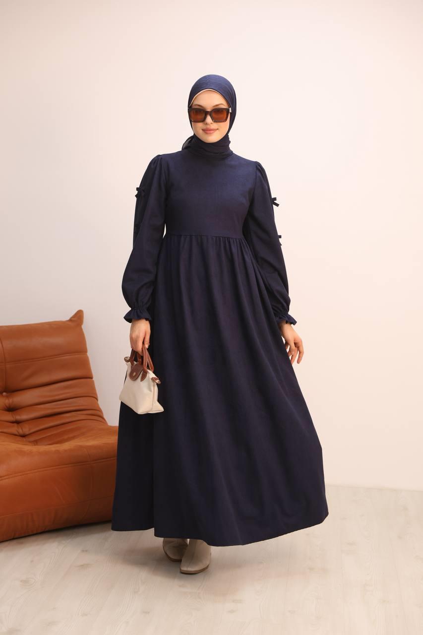 7095 Fiyonklu Elbise - Lacivert