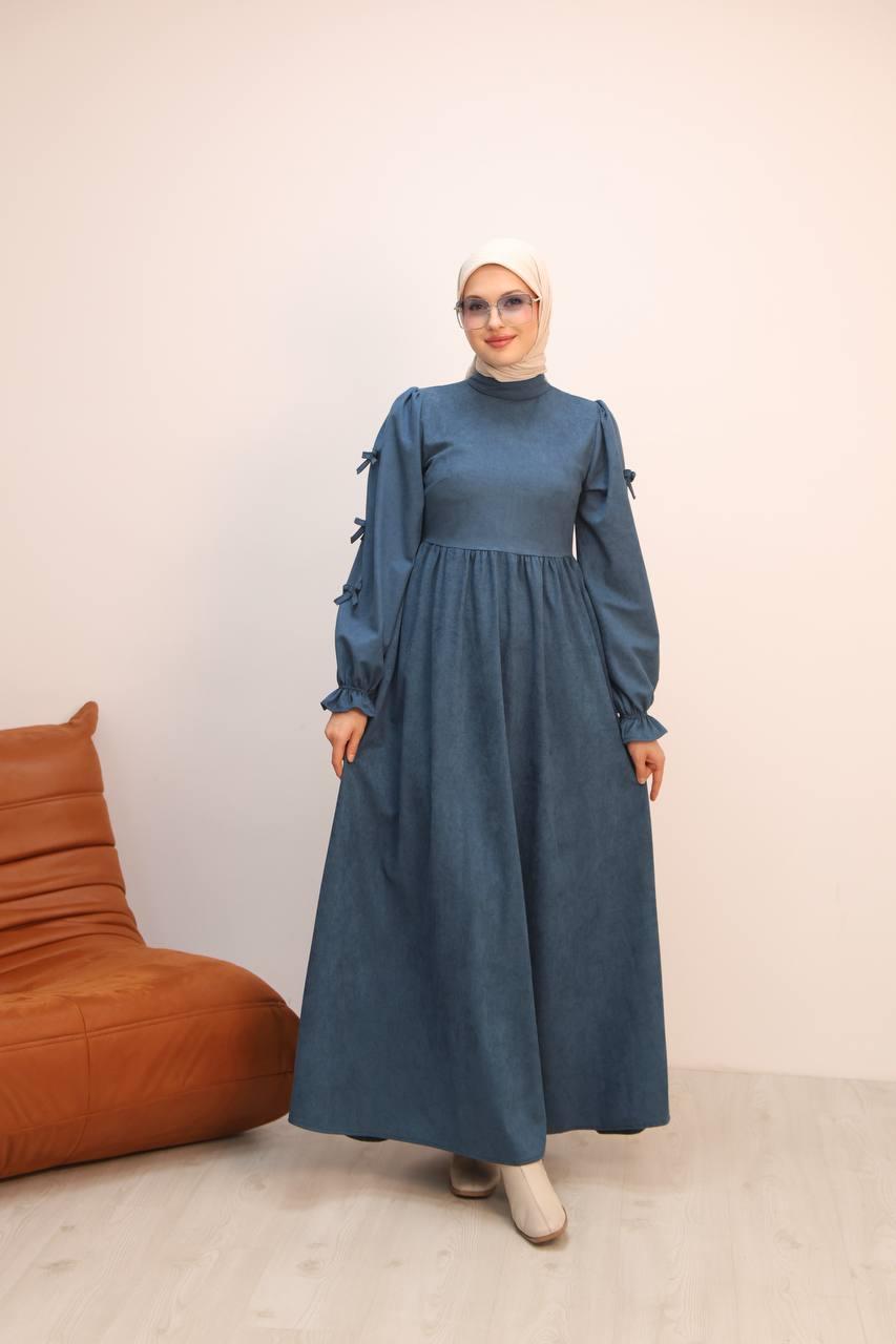 7095 Fiyonklu Elbise - Petrol