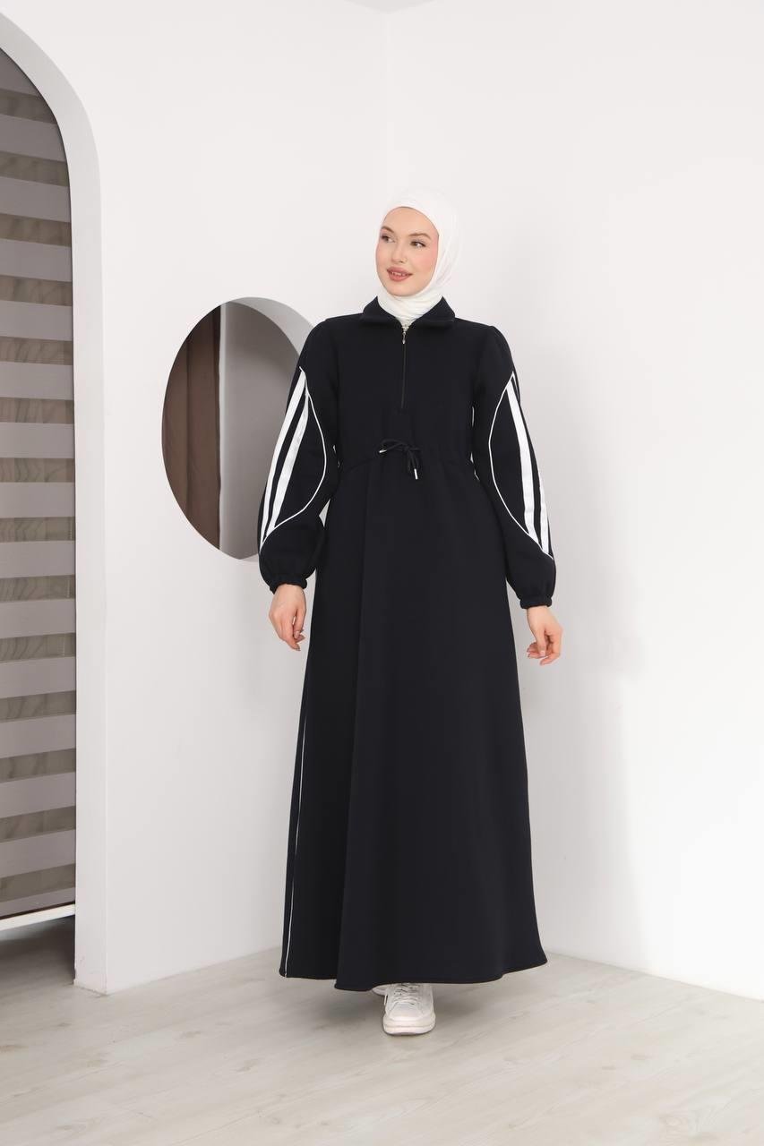 7097 Çift Çizgili kışlık Spor Elbise - Siyah