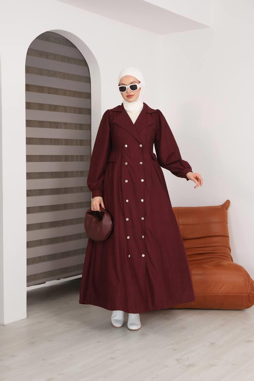 7103  Diana Trenç Elbise - Bordo