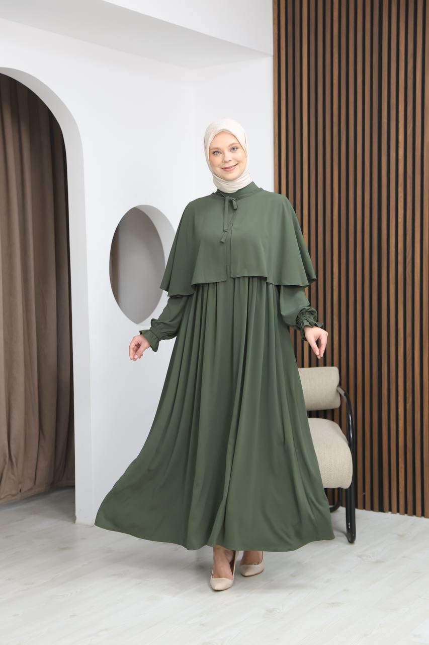 7113 Zarif İki Parça Elbise - Haki