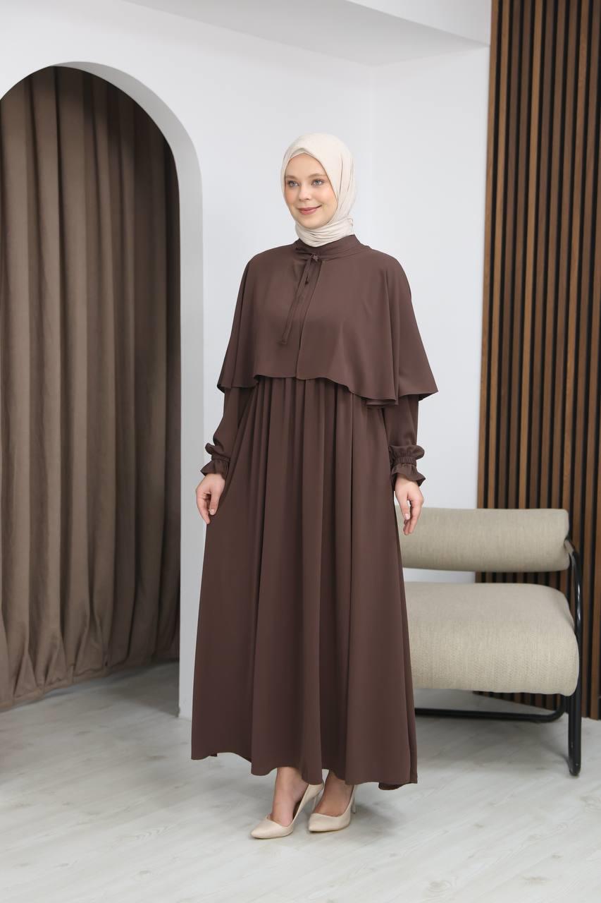 7113 Zarif İki Parça Elbise - Kahverengi