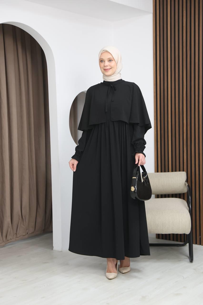 7113 Zarif İki Parça Elbise - Siyah