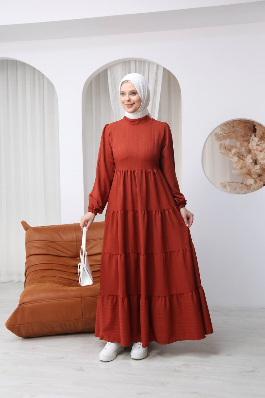 7120 Minimal Şık Elbise - Kiremit