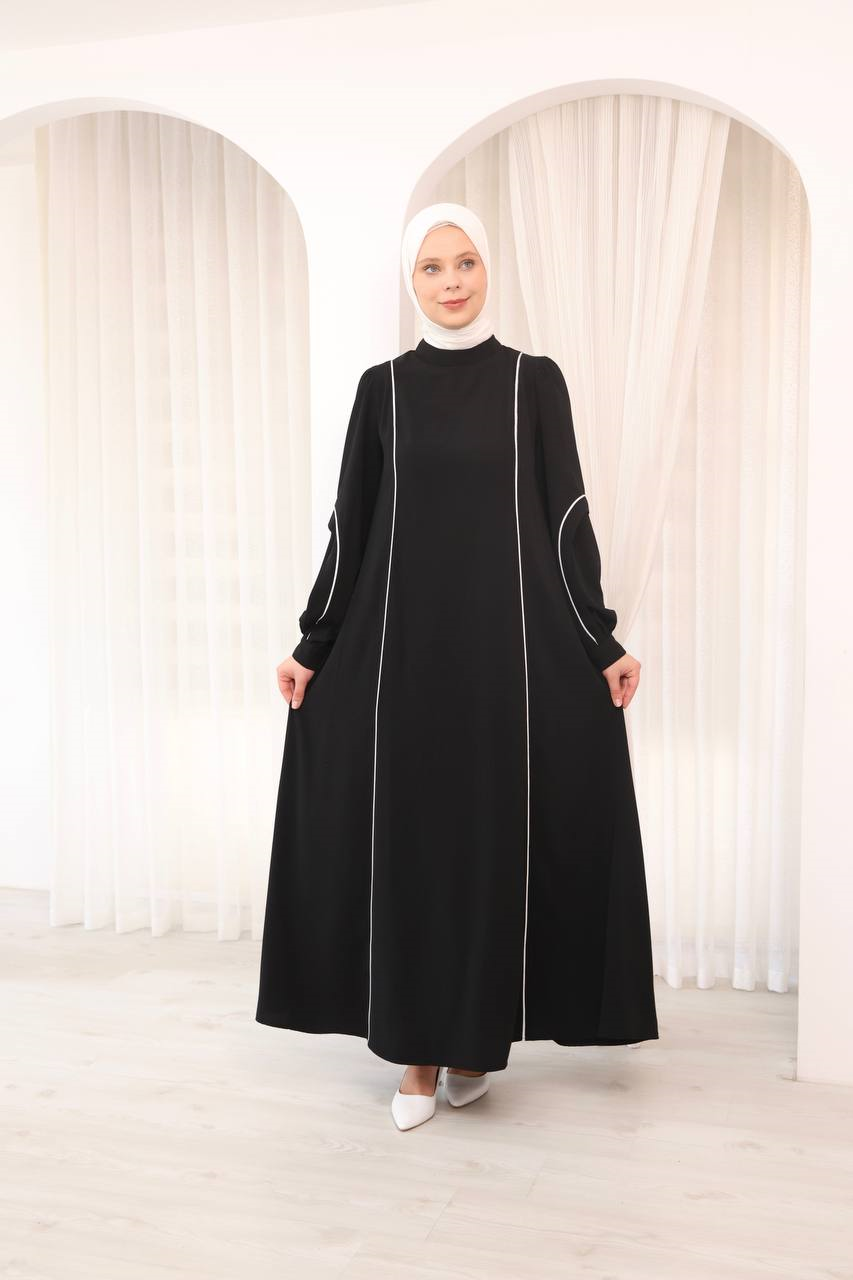 7129 İnce Çizgi Ferace - Siyah