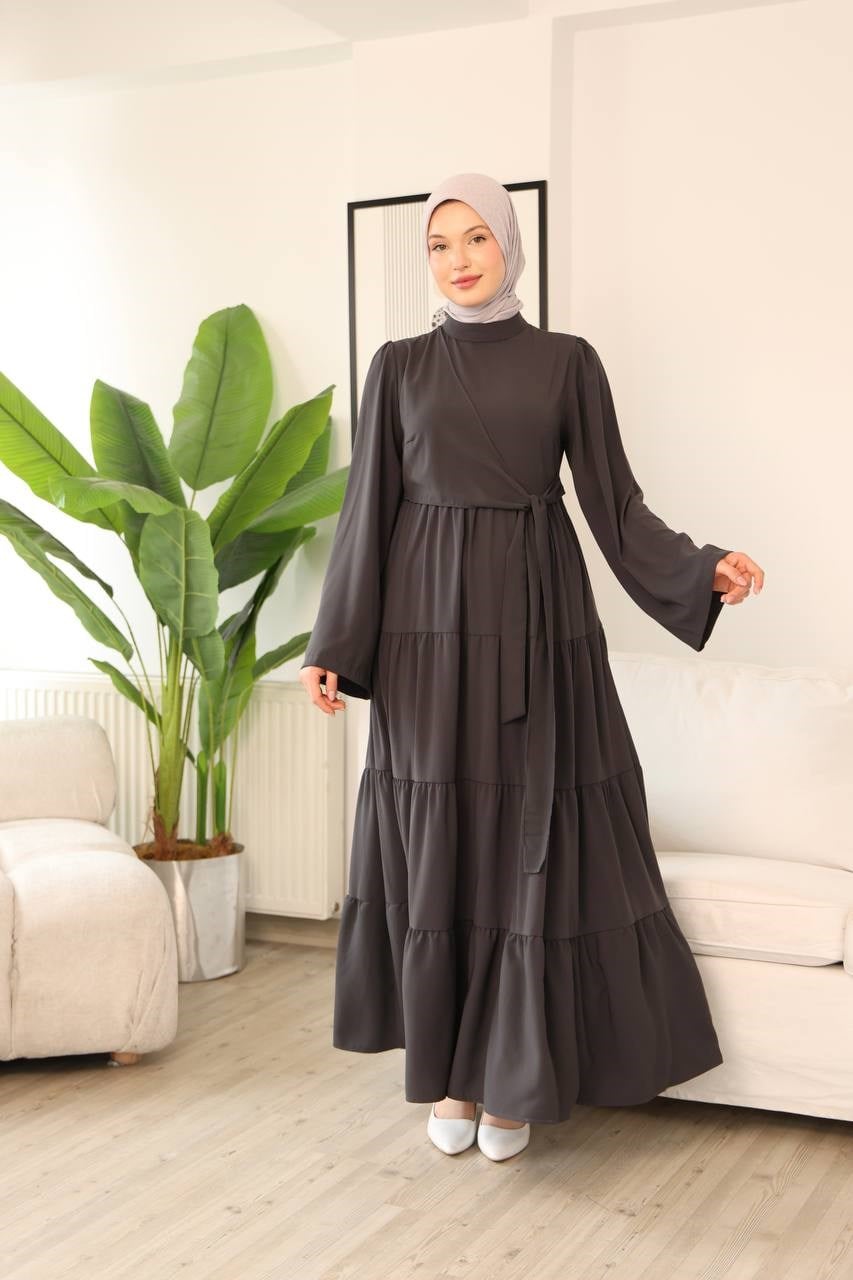 7148 Prenses Kesim Elbise - Gri