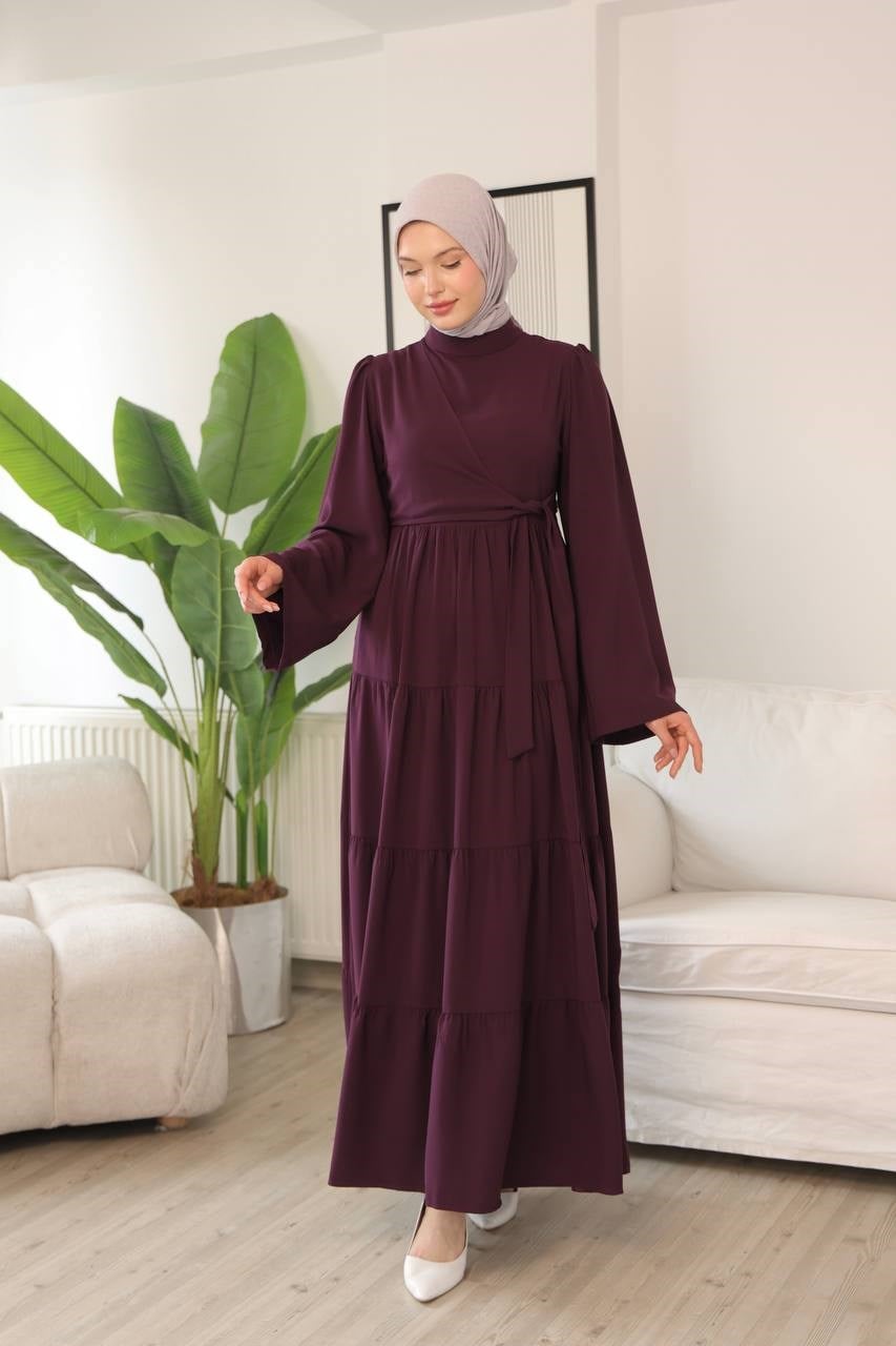 7148 Prenses Kesim Elbise - Mürdüm