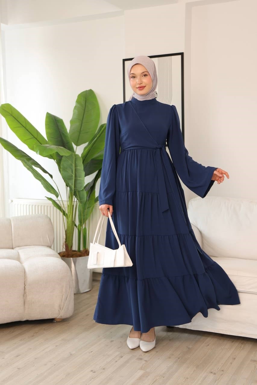 7148 Prenses Kesim Elbise - Saks Mavisi