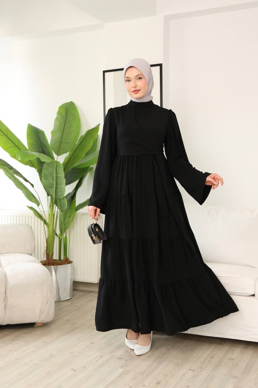 7148 Prenses Kesim Elbise - Siyah 