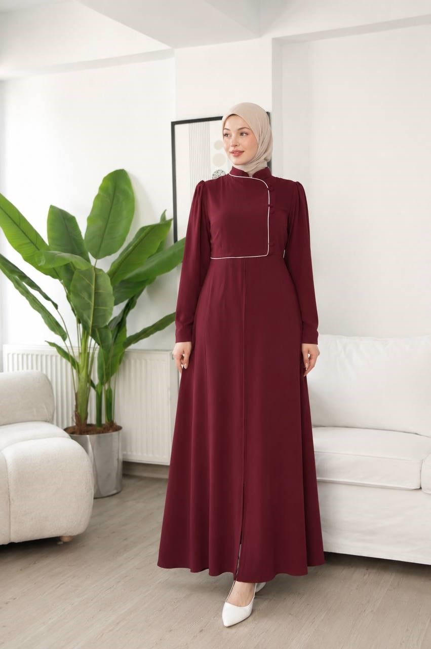 7150 Kraliyet Dokunuşlu Elbise - Bordo