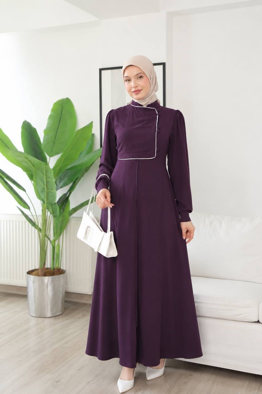7150 Kraliyet Dokunuşlu Elbise - Mürdüm