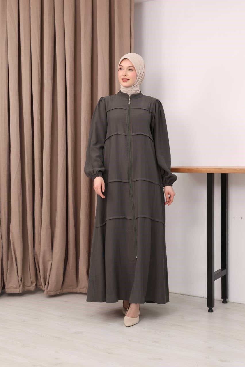 7158 Modern İnce Çizgi Ferace - Haki 