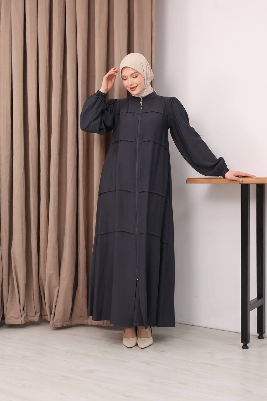 7158 Modern İnce Çizgi Ferace - Koyu Gri 