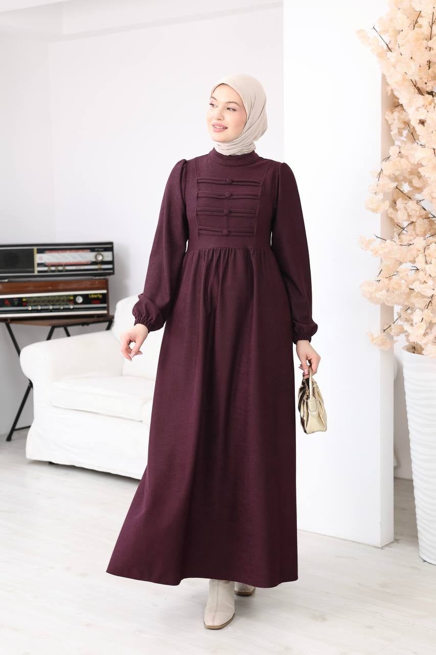 7217 Kemerli Askeri Stil Elbise - Bordo