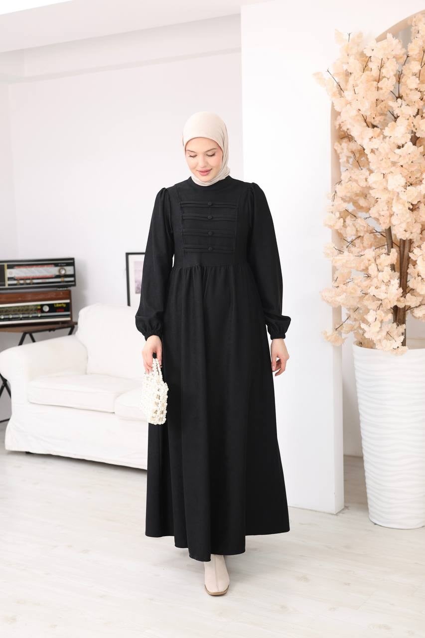 7217 Kemerli Askeri Stil Elbise - Siyah 