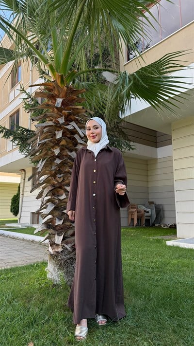 İPEK KUPRA ELBİSE KAHVE
