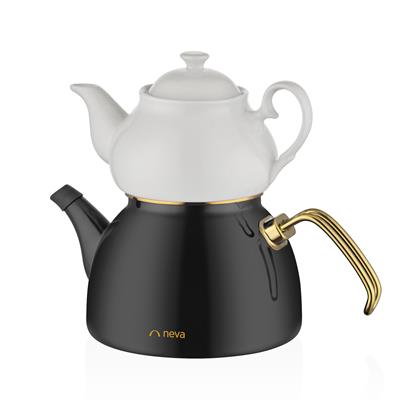 Neva NV10054 Porselen Demlikli Siyah Emaye Çaydanlık Takımı