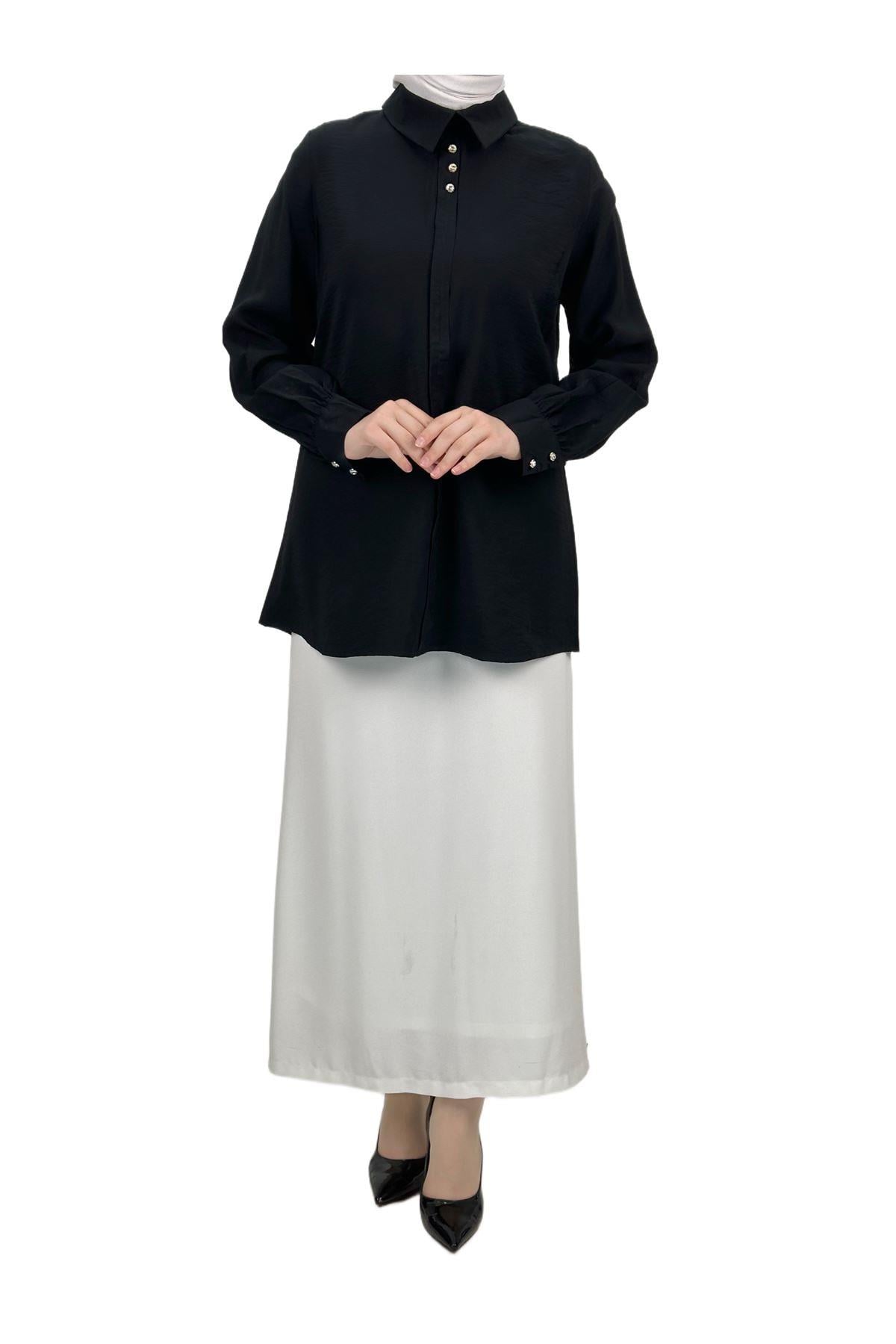 Düğmeli Tunik Siyah OTW2259