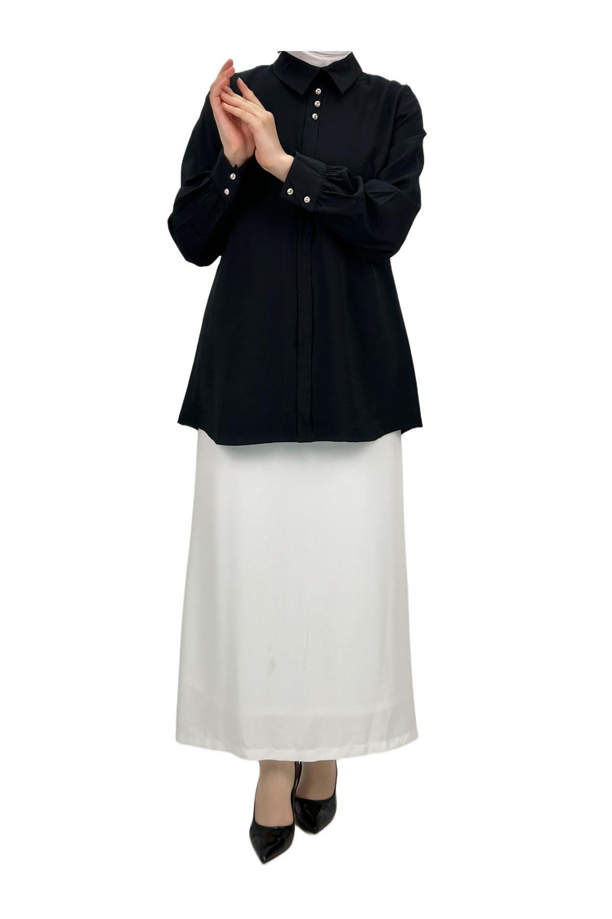 Düğmeli Tunik Siyah OTW2259