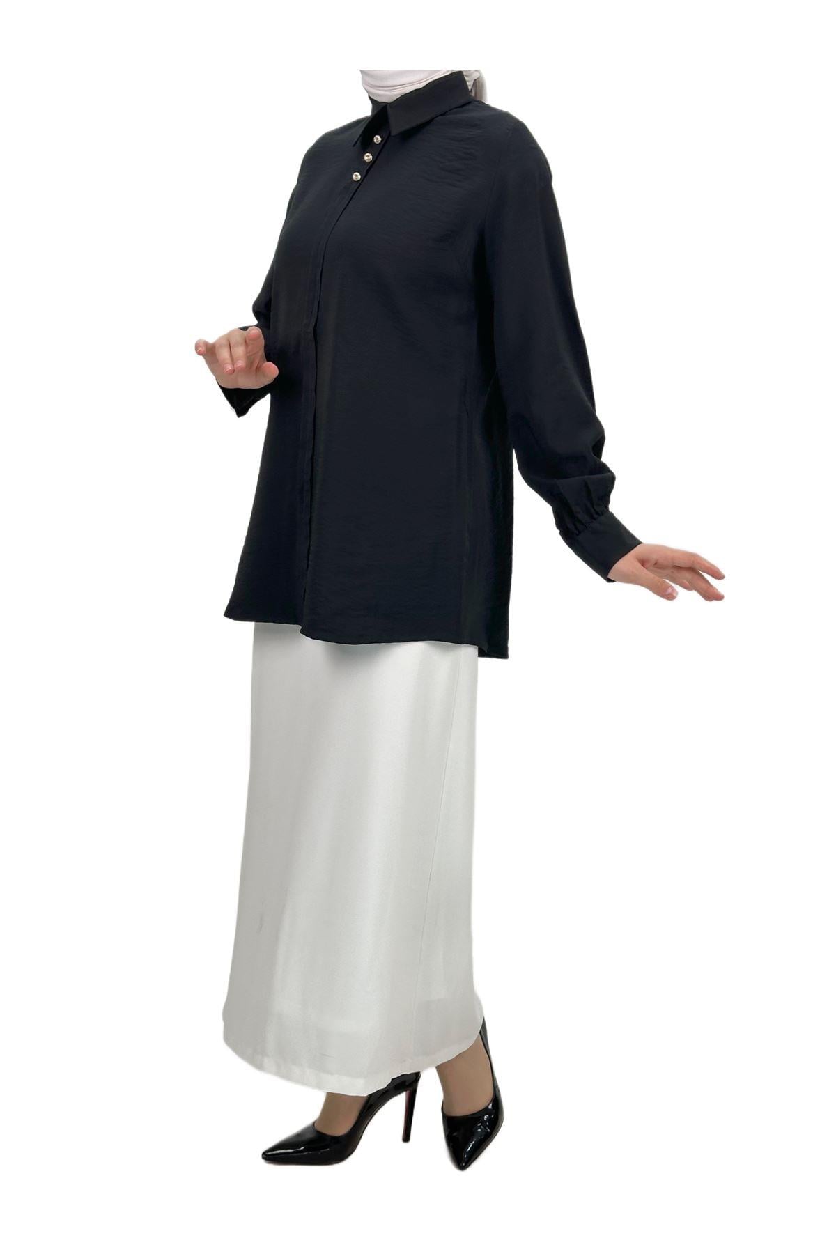 Düğmeli Tunik Siyah OTW2259