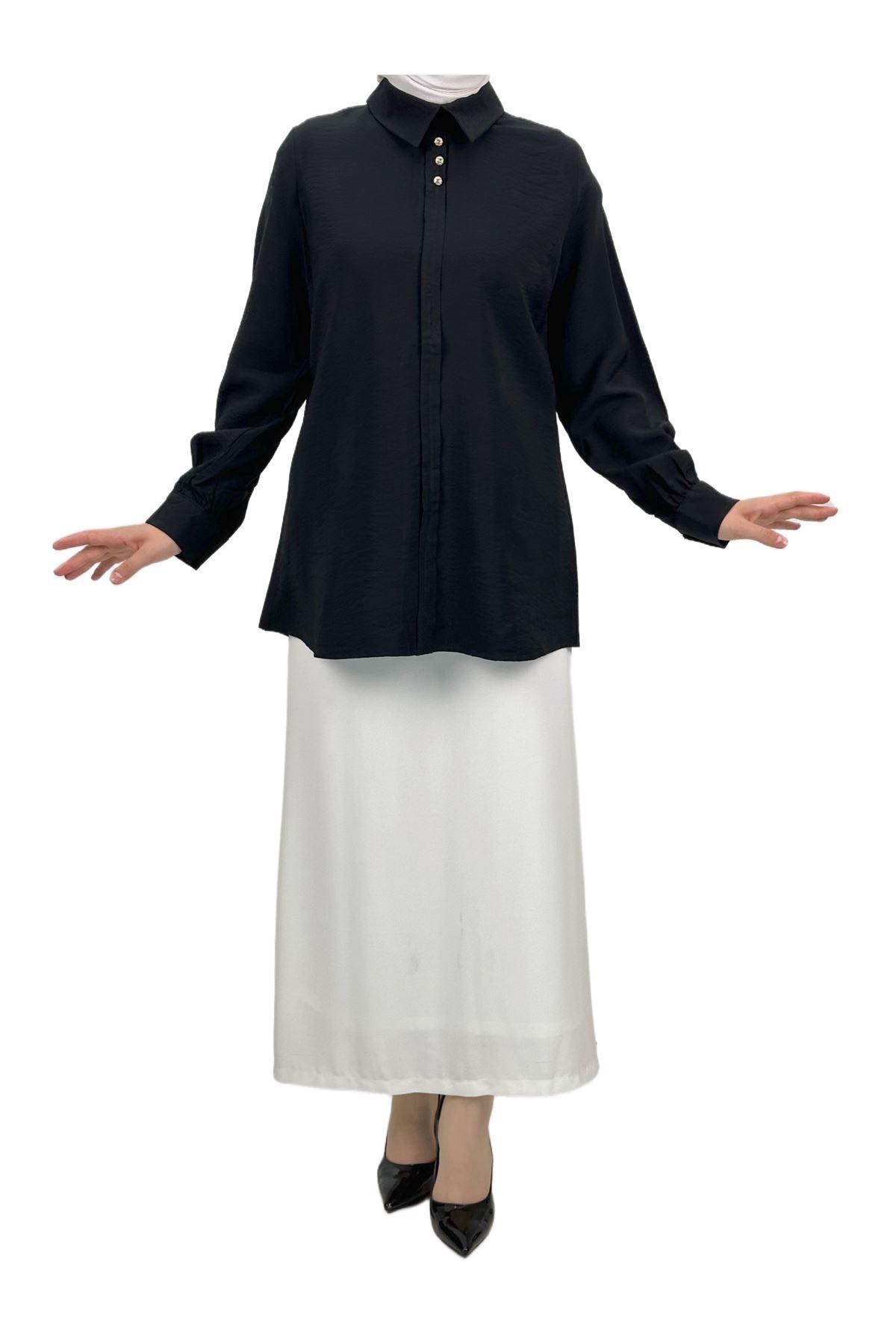 Düğmeli Tunik Siyah OTW2259