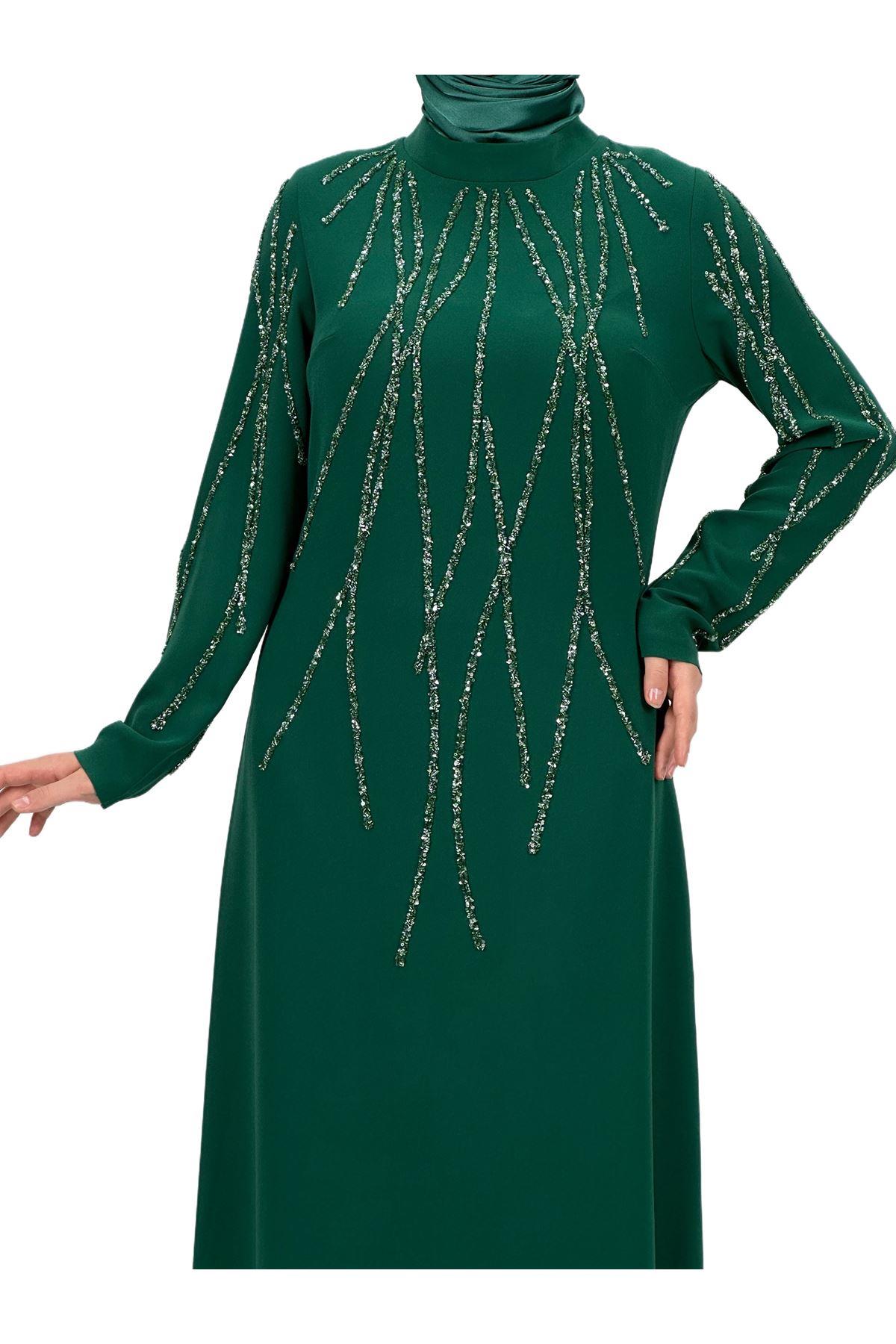 Taş İşlemeli Abiye Elbise Yeşil OTW4660