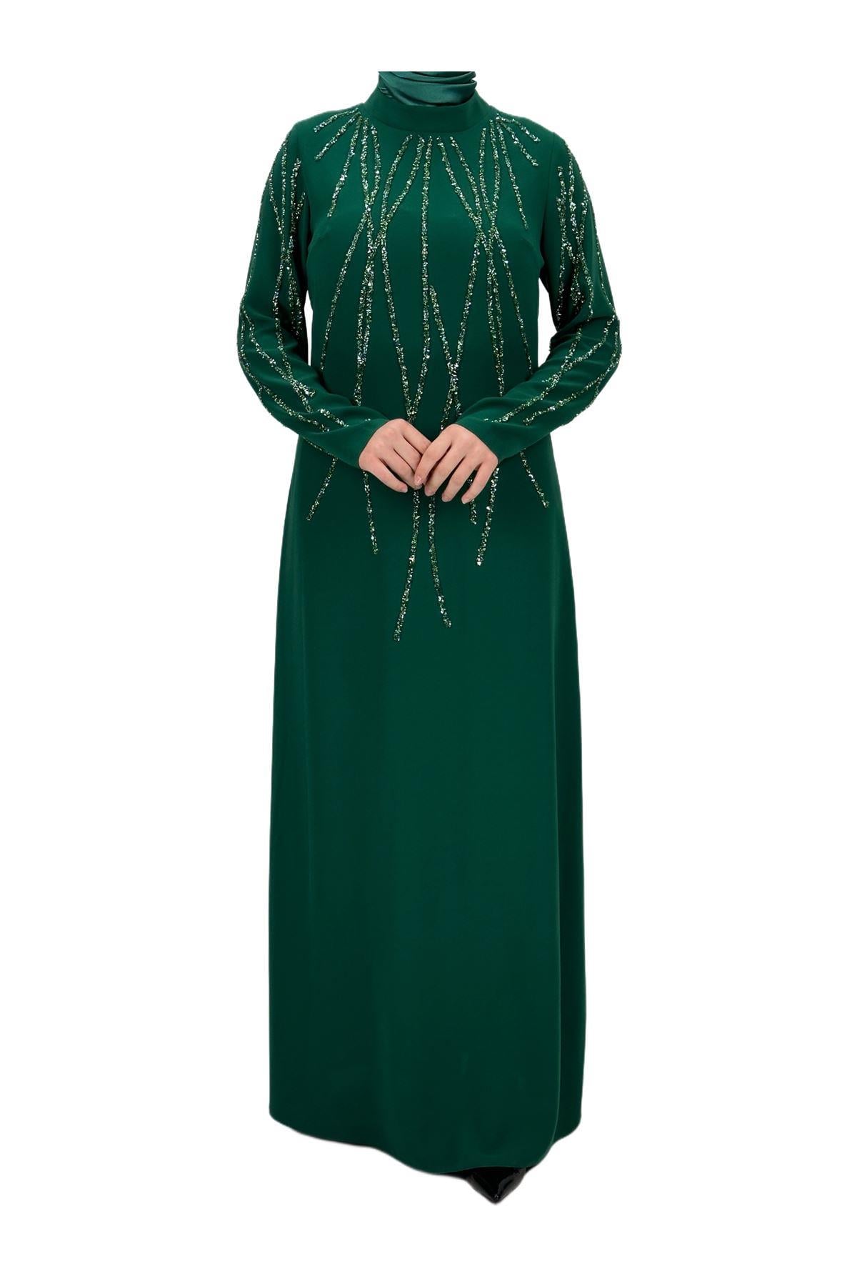 Taş İşlemeli Abiye Elbise Yeşil OTW4660