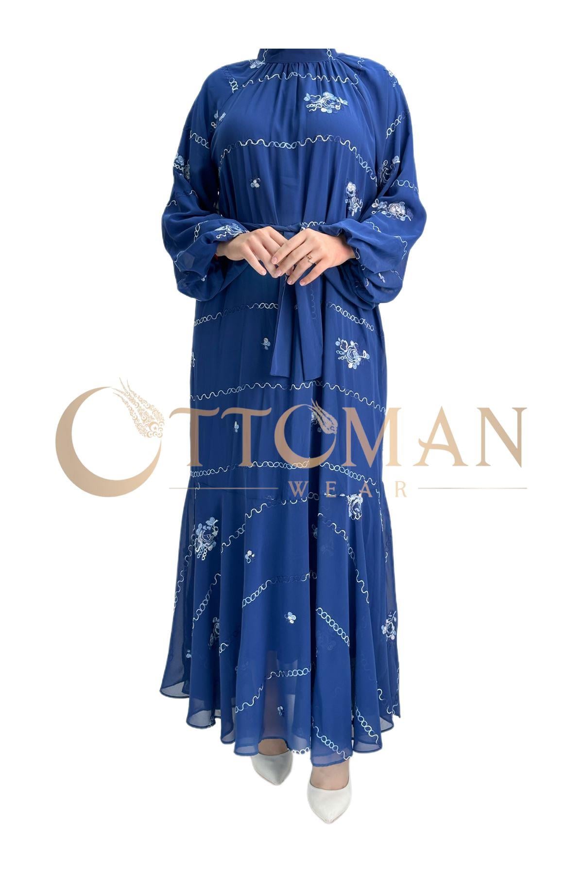 Şifon Elbise Lacivert OTW6089