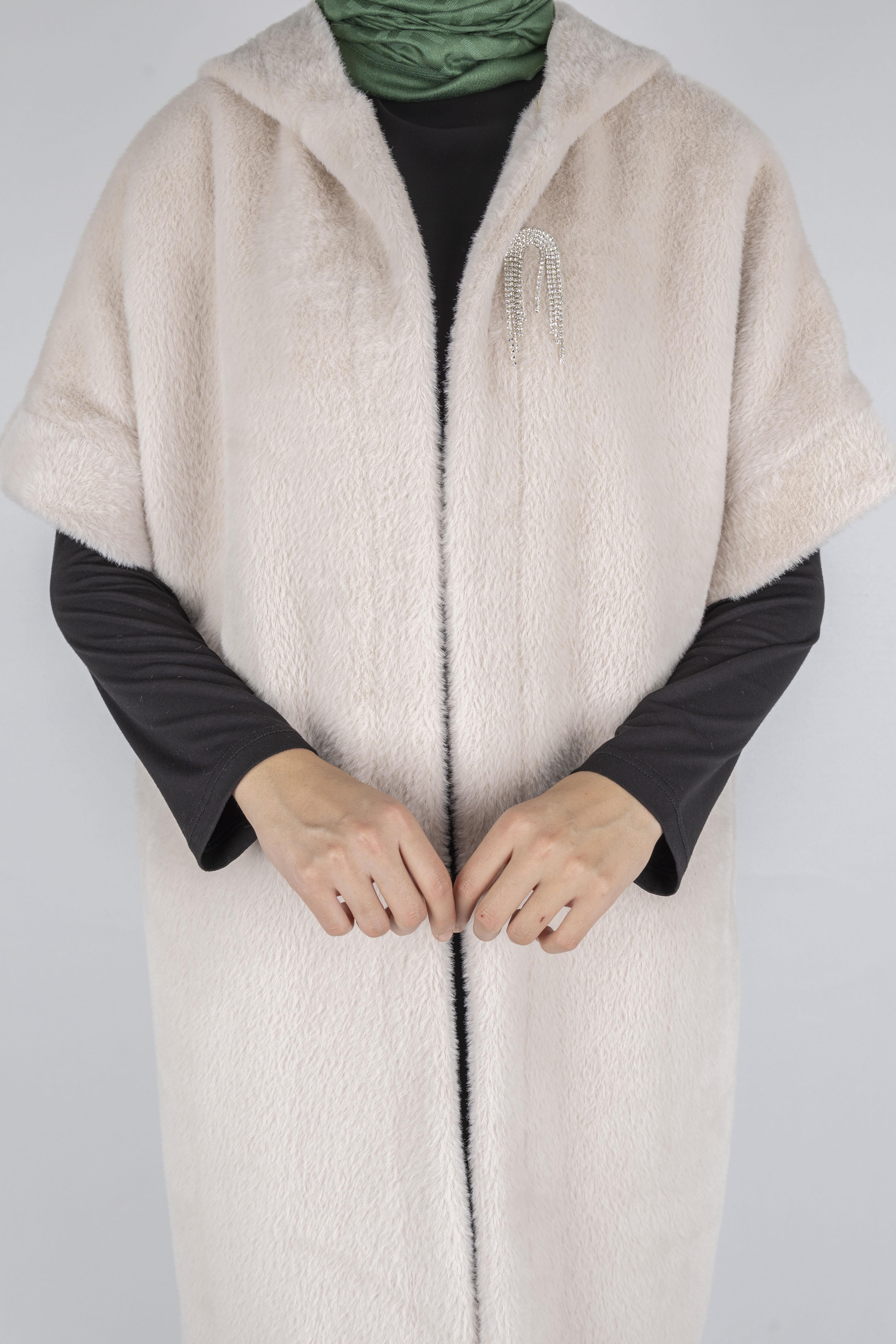 Angora Kapüşonlu Yelek Taş OTW9279