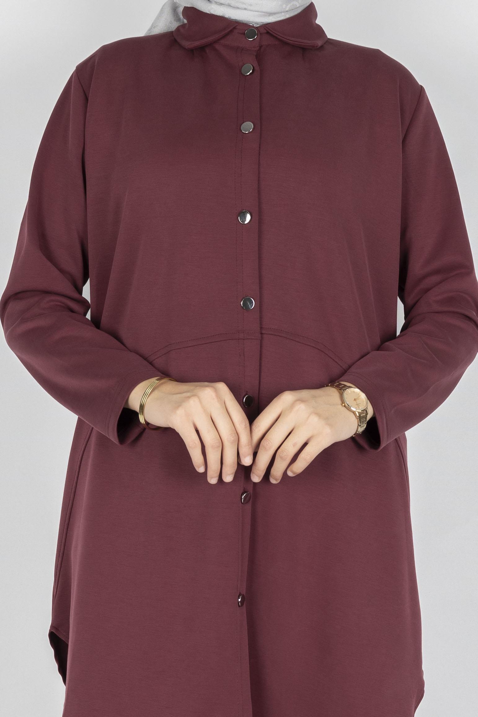 Arkası Uzun Oval Kesim Tunikli Pantolon Tesettür Takım Bordo OTW594