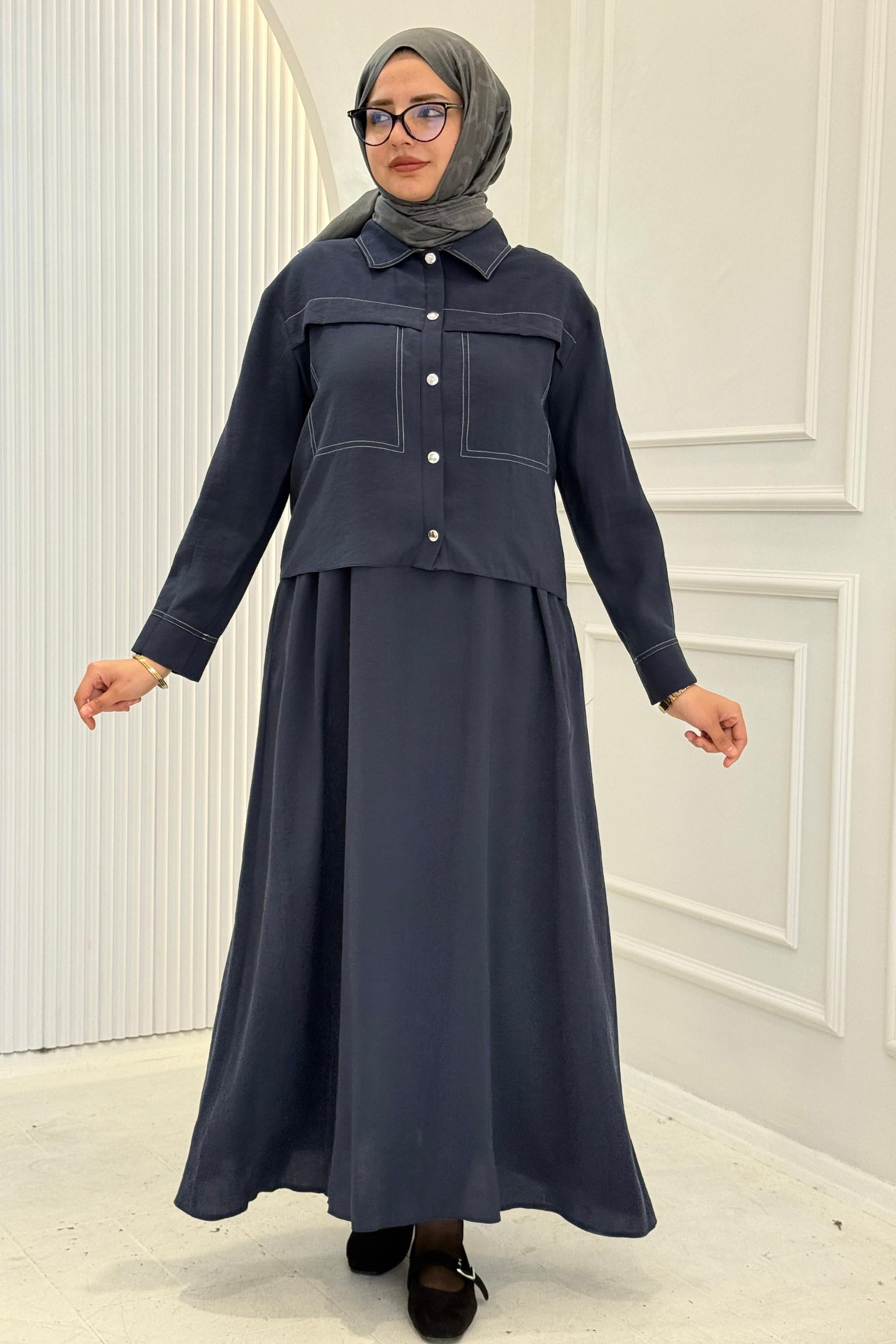 Armine Trend Elbise Ceketli İkili Takım Lacivert OTW622