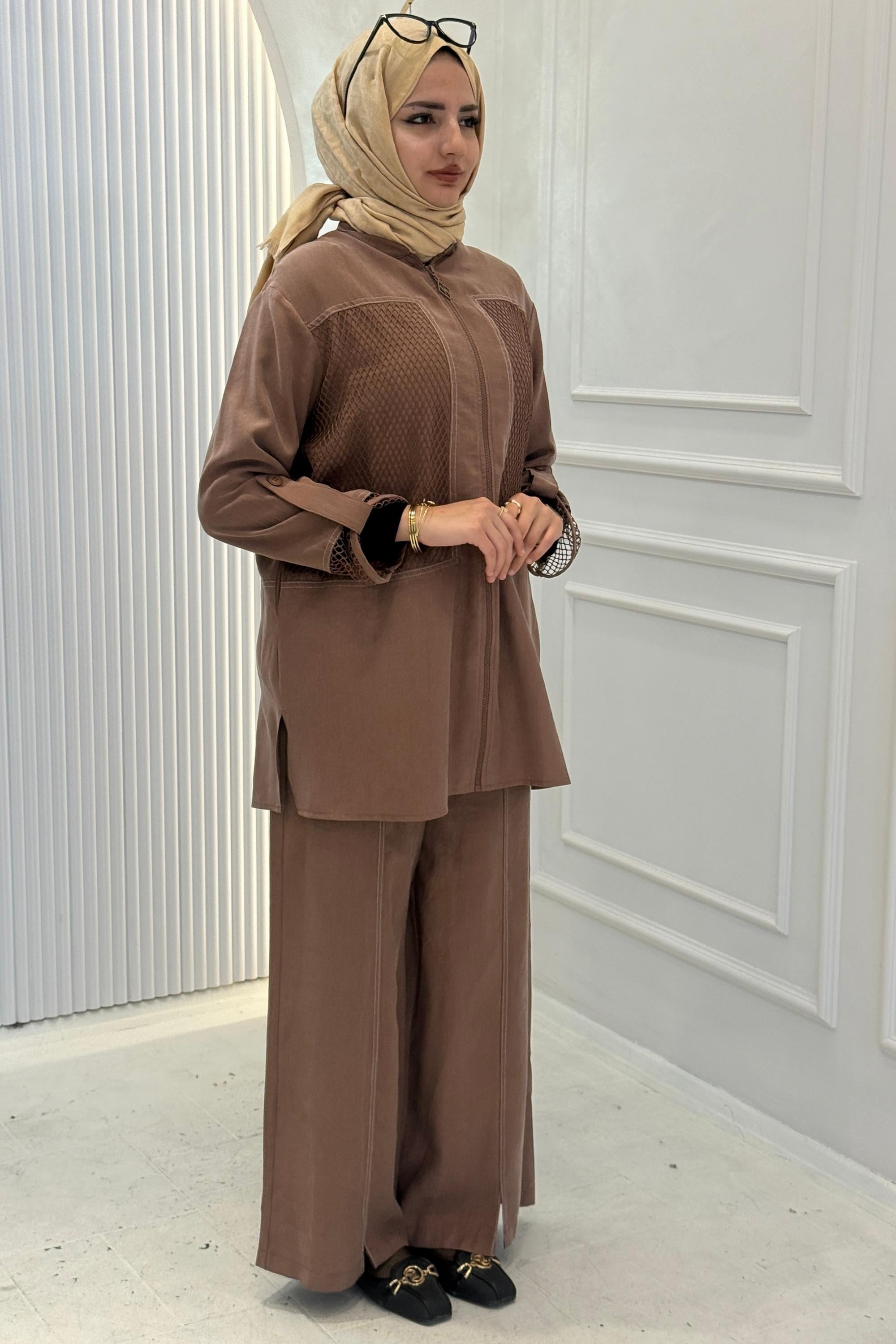 Armine Trend File Detaylı Pantolonlu Takım Tarçın OTW632