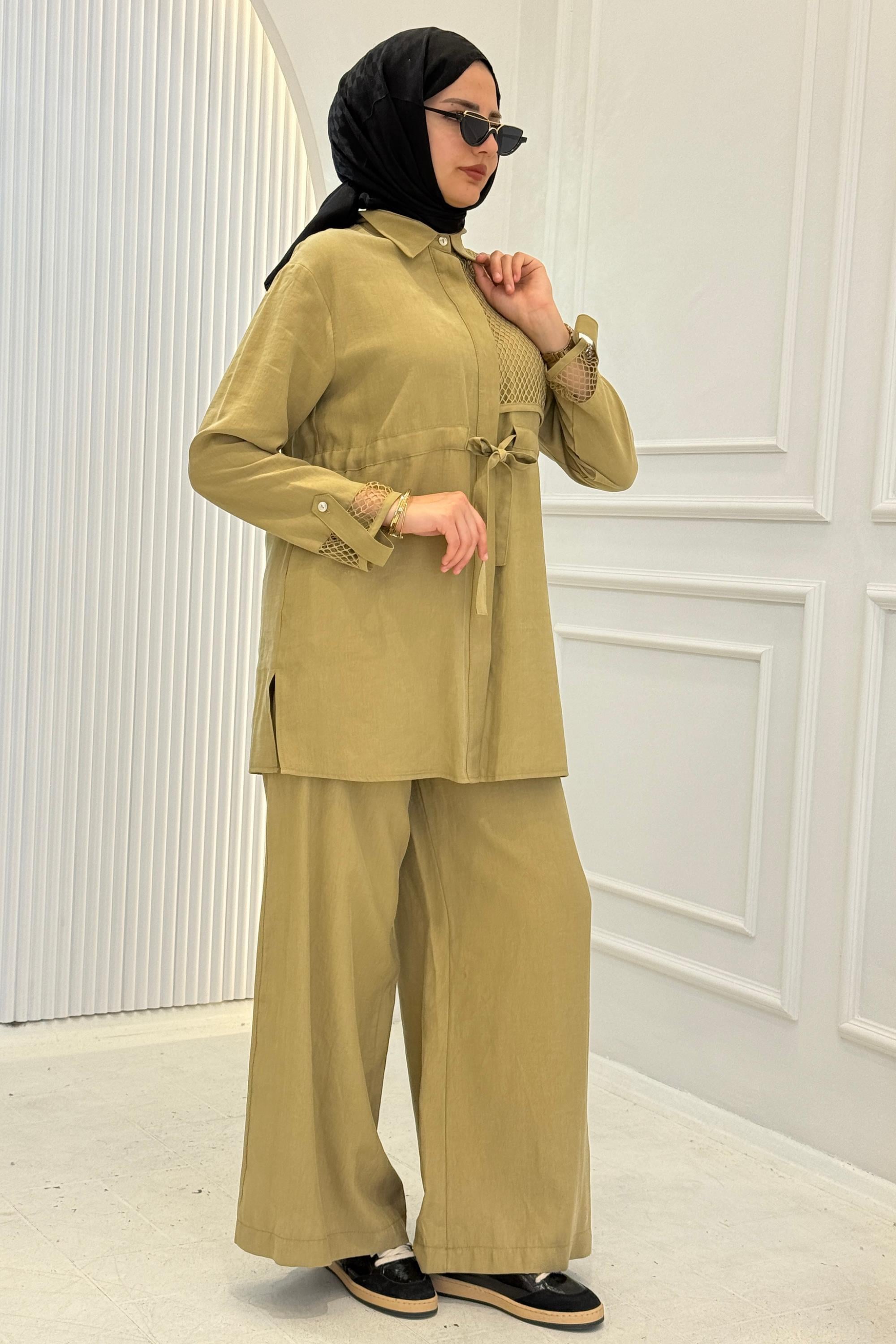 Armine Trend File Detaylı Tesettür Takım Yağ Yeşili OTW6133