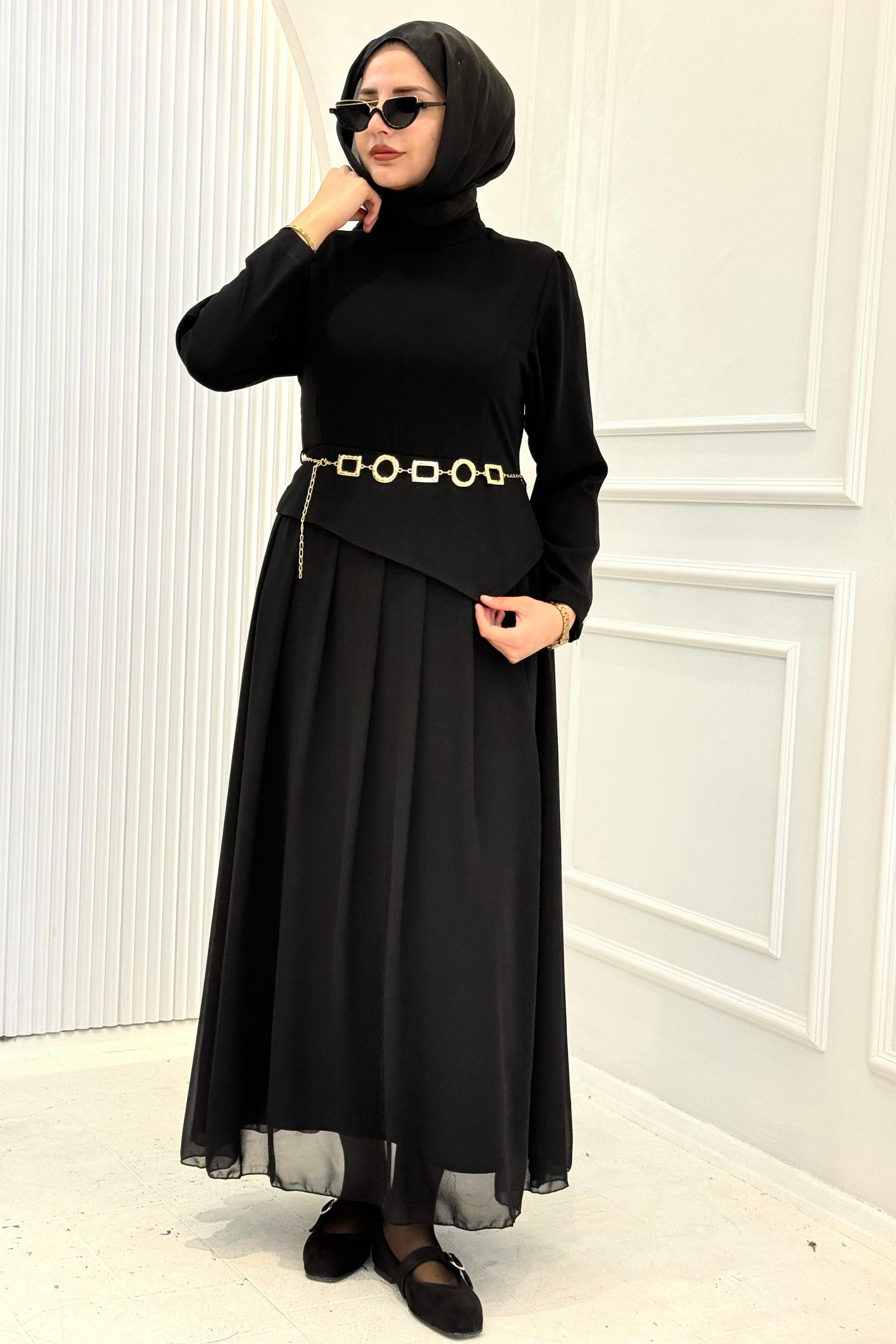 Armine Trend Kemer Detaylı Elbise Siyah OTW902-1