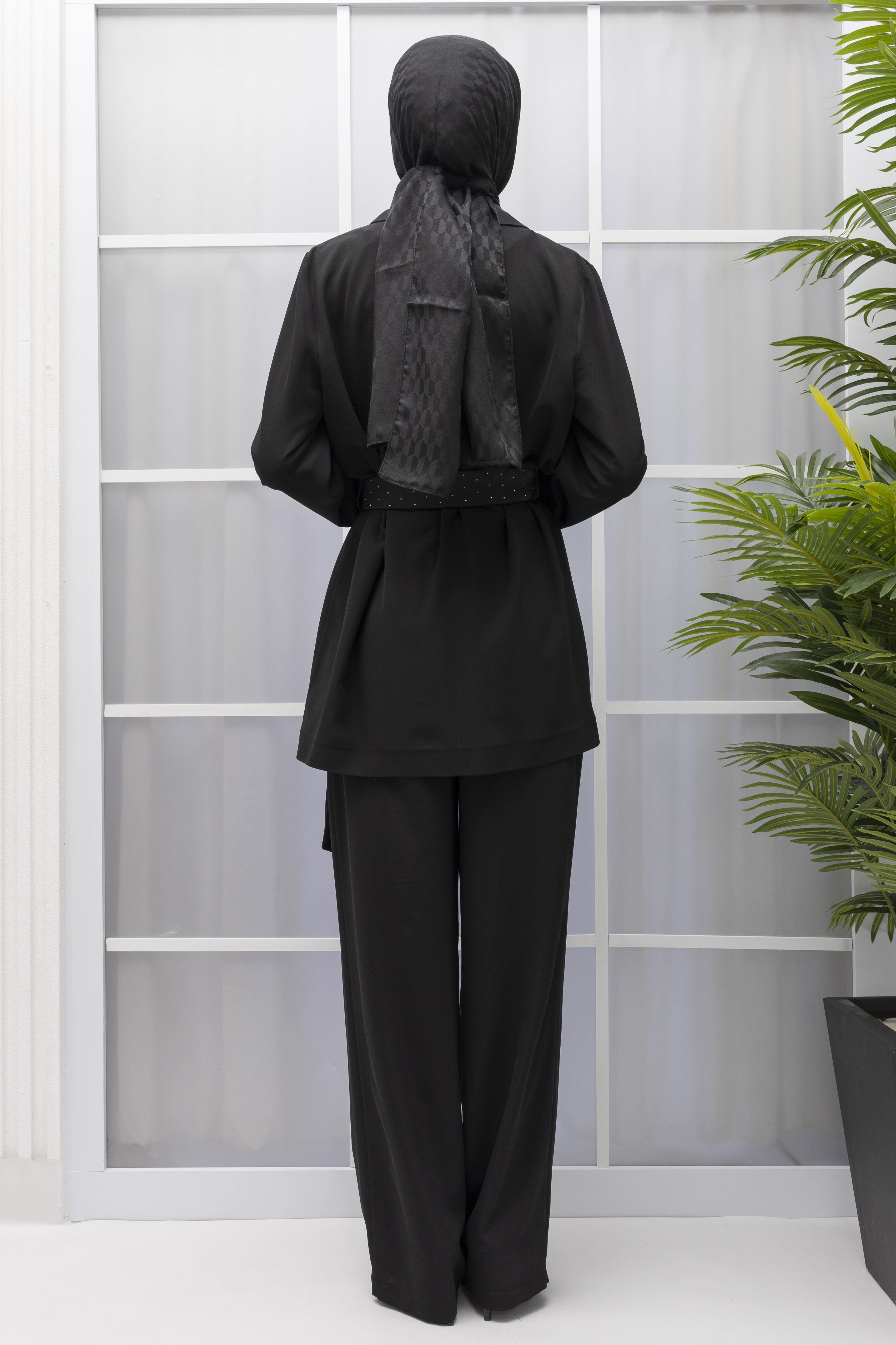 Armine Trend Kimonolu Şık Takım Siyah OTW607