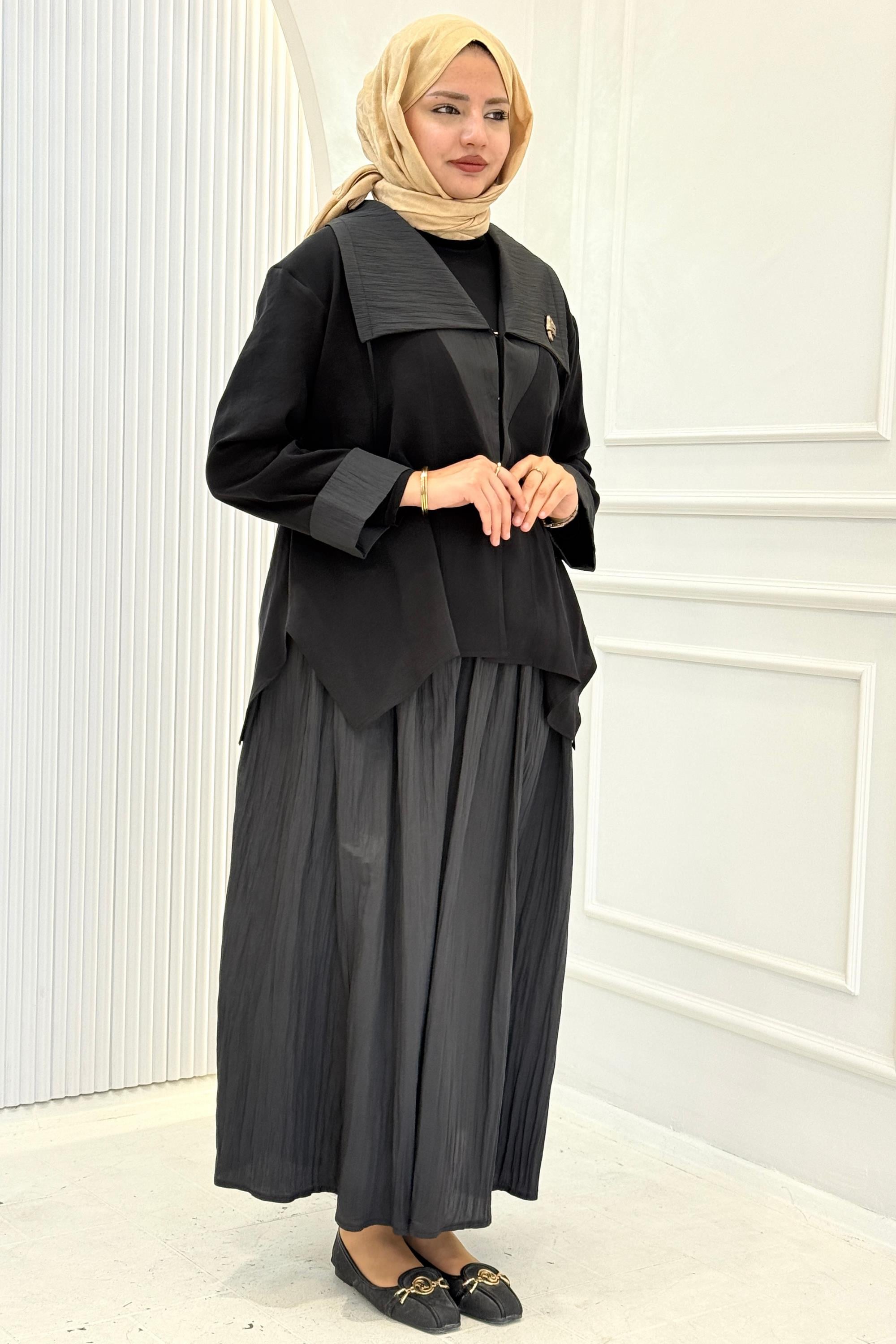 Armine Trend Lyocell Viskon Mevlana Etekli Takım Siyah OTW624