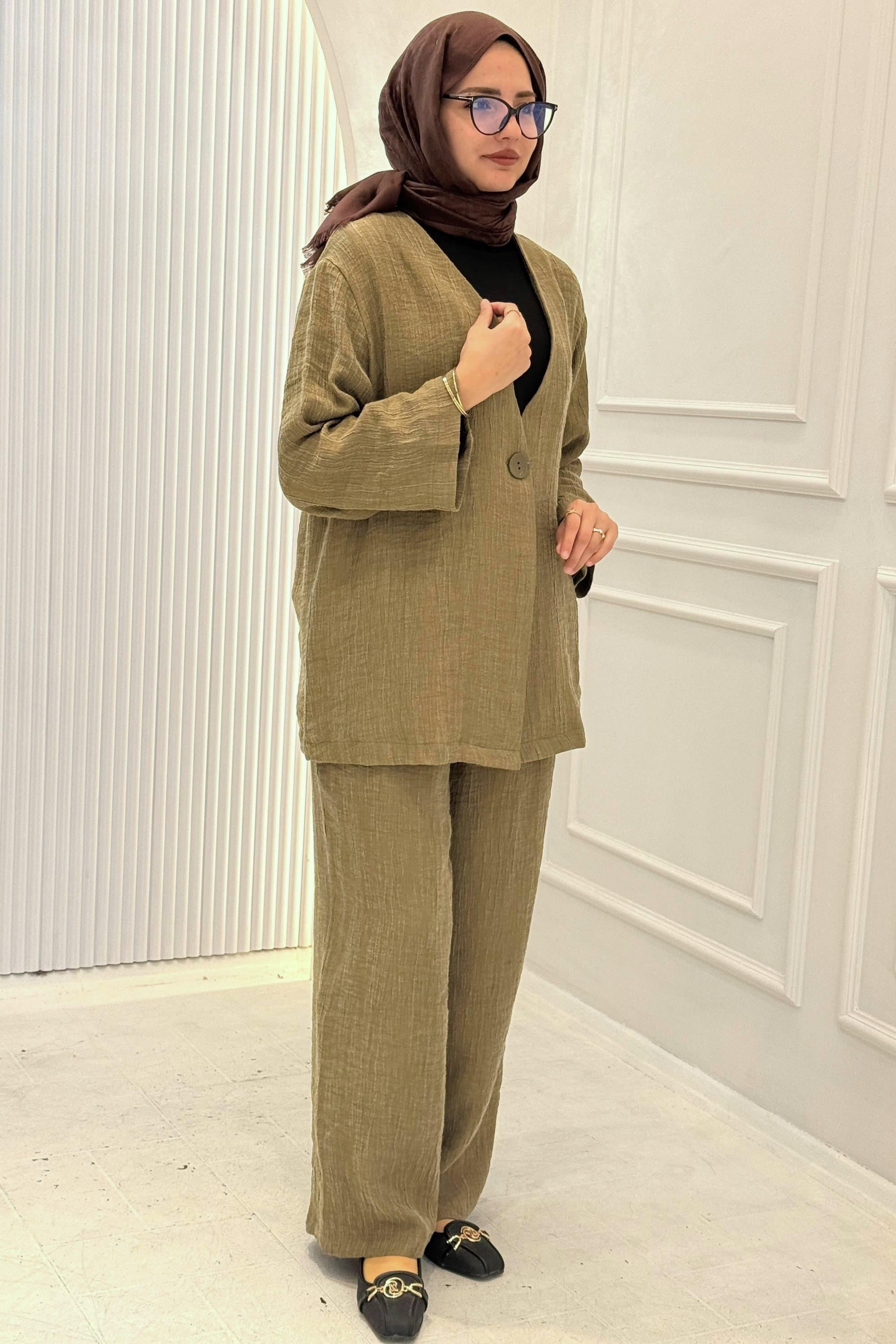 Armine Trend Pantolonlu Takım Yağ Yeşili OTW634-1