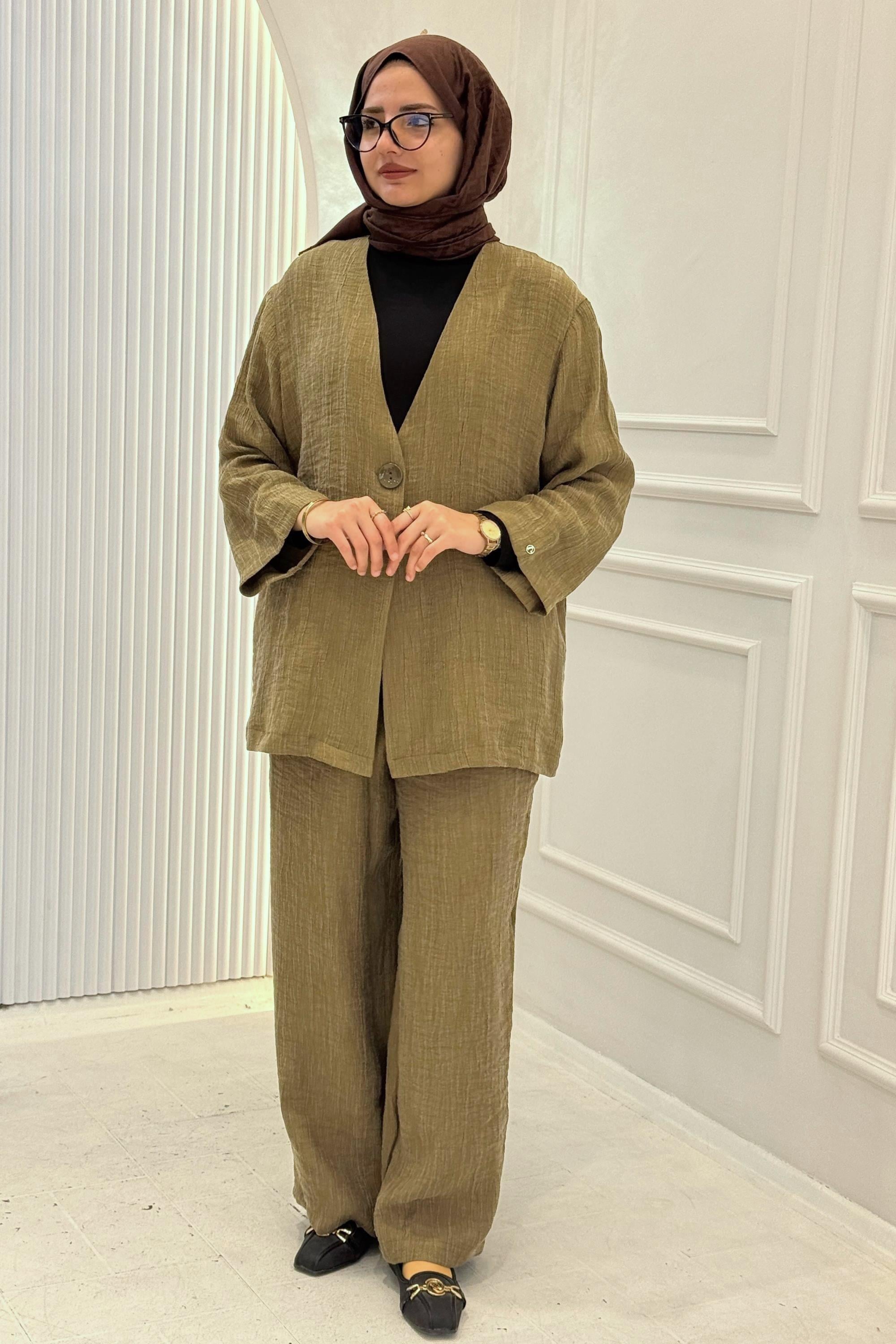 Armine Trend Pantolonlu Takım Yağ Yeşili OTW634-1
