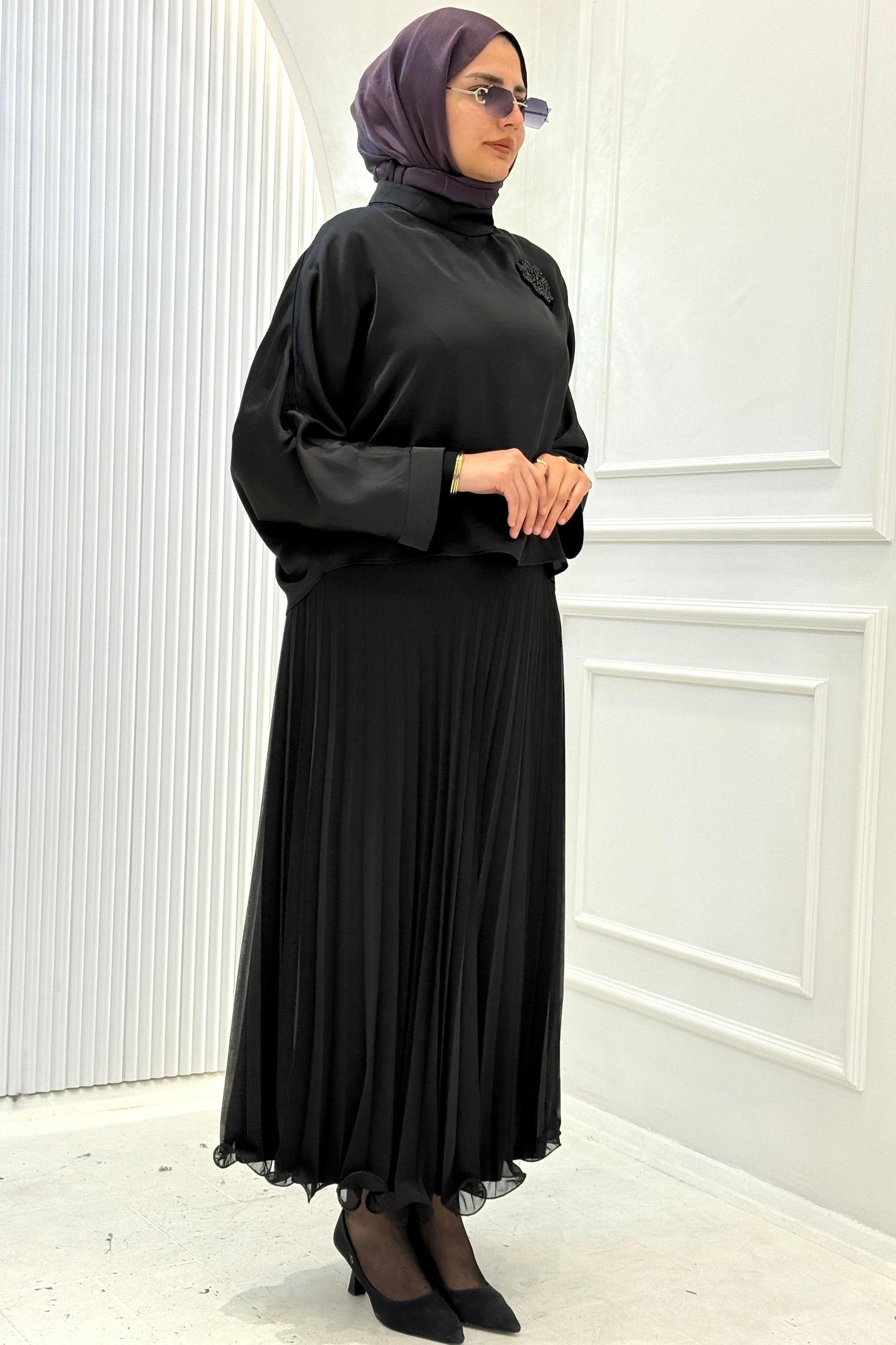 Armine Trend Piliseli Etekli Takım Siyah OTW655