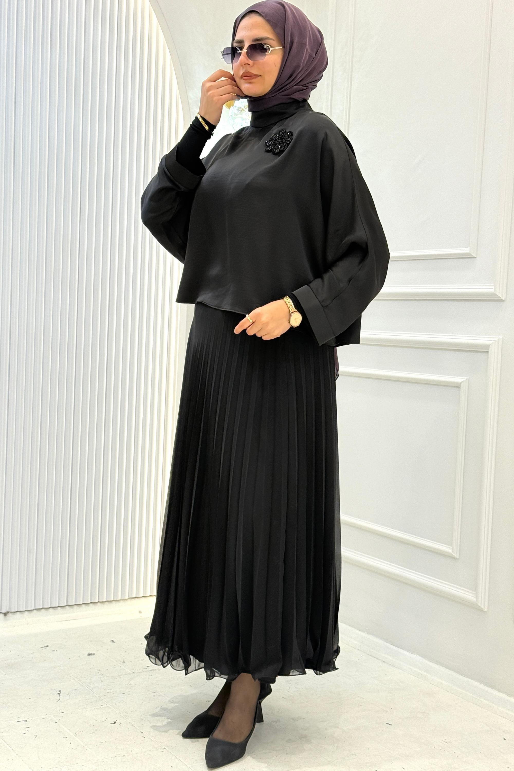 Armine Trend Piliseli Etekli Takım Siyah OTW655