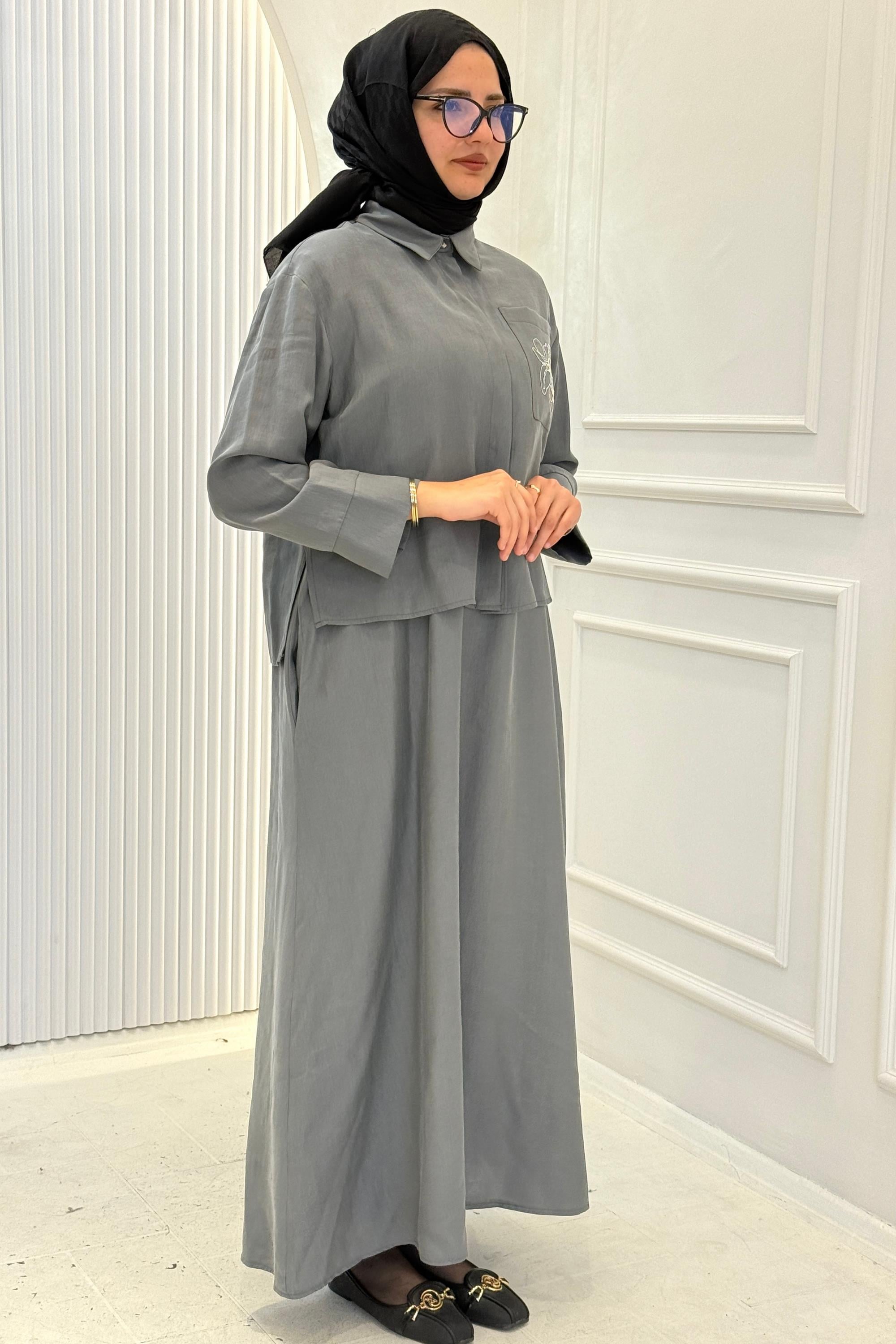 Armine Trend Tensel Elbise Takım Gri OTW908