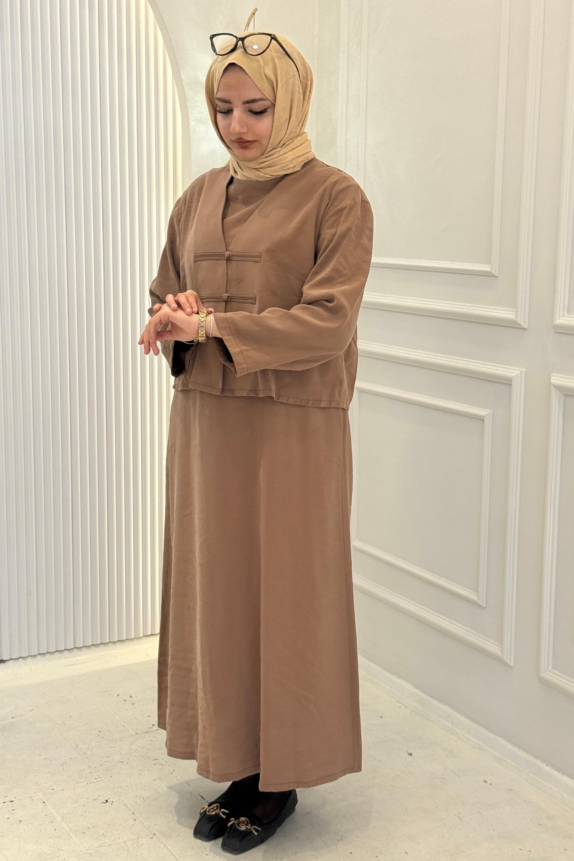 Armine Trend Tensel Elbise Takım Taba OTW609