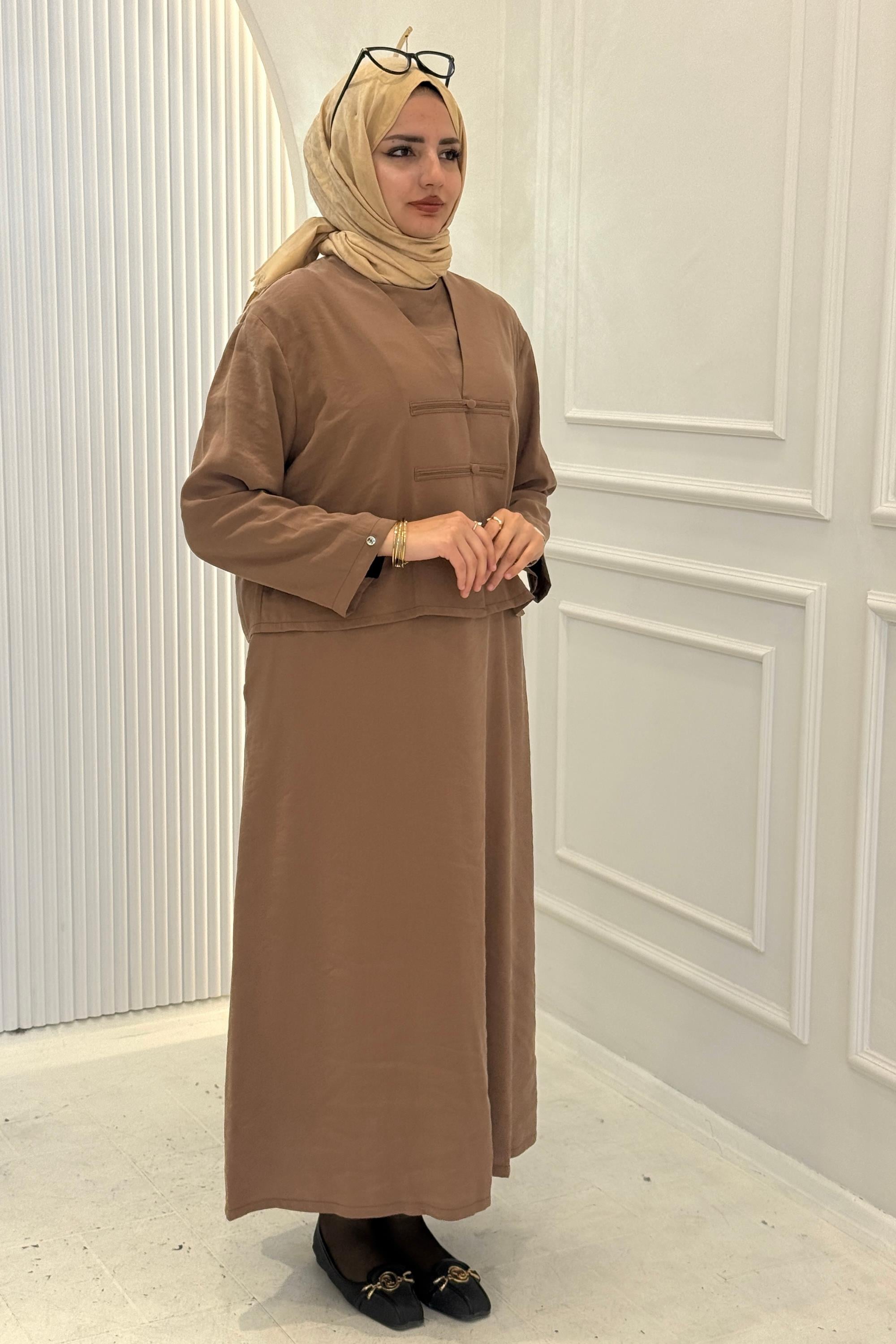 Armine Trend Tensel Elbise Takım Taba OTW609