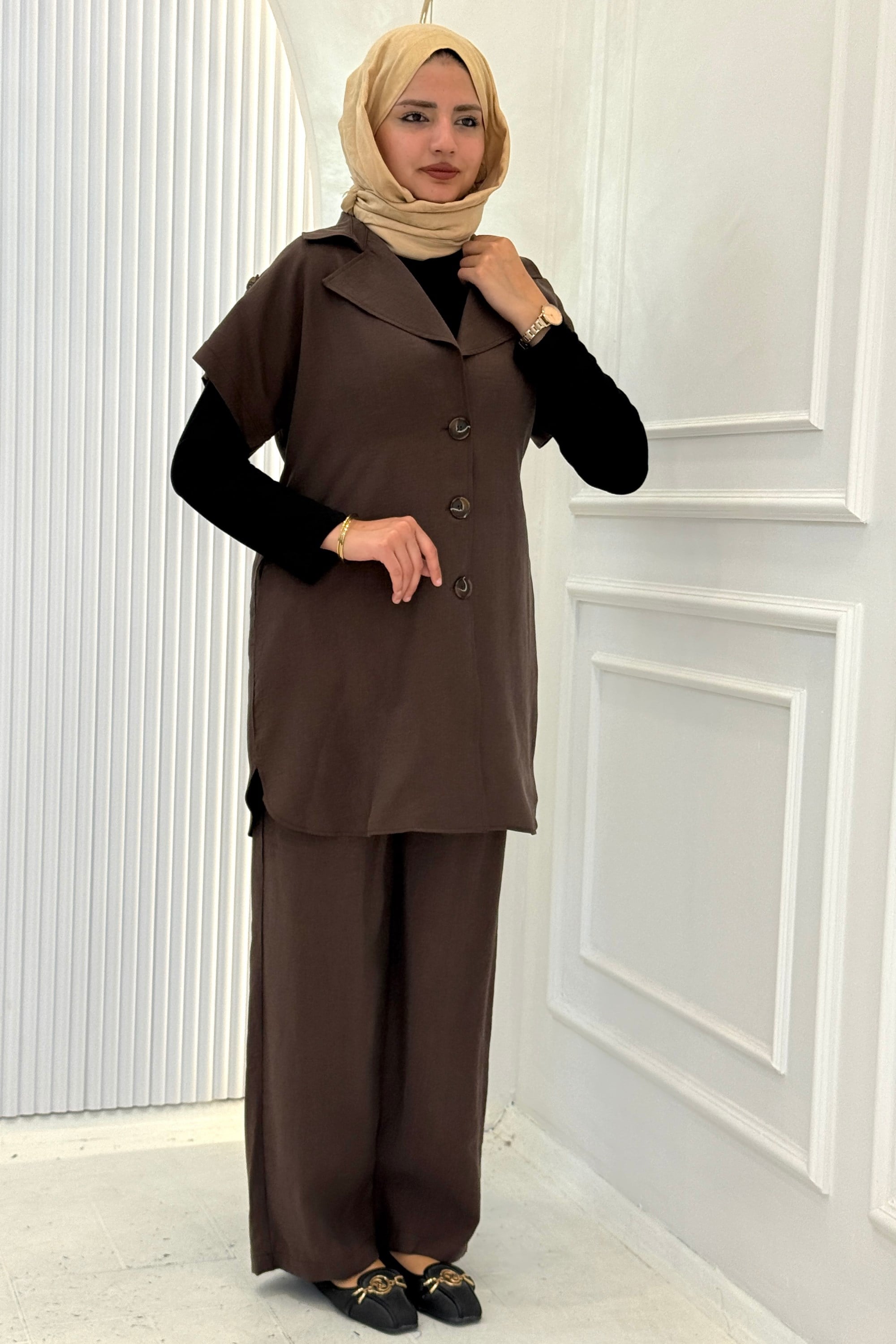 Armine Trend Yelekli İkili Takım Kahve OTW6128